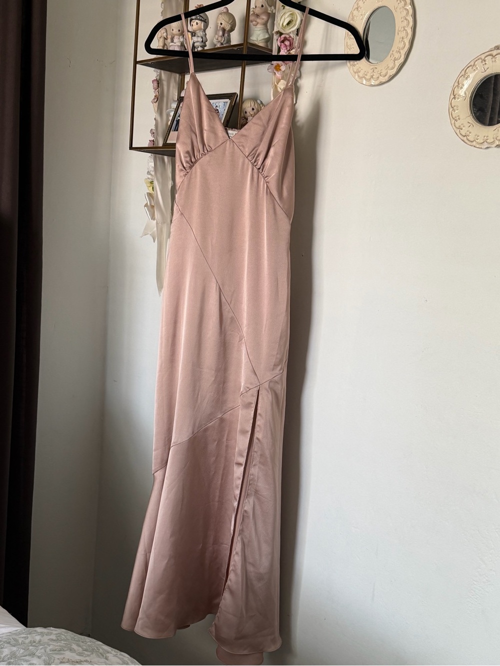 Dress Forum Blush Satin Slip Dress with Side Slit